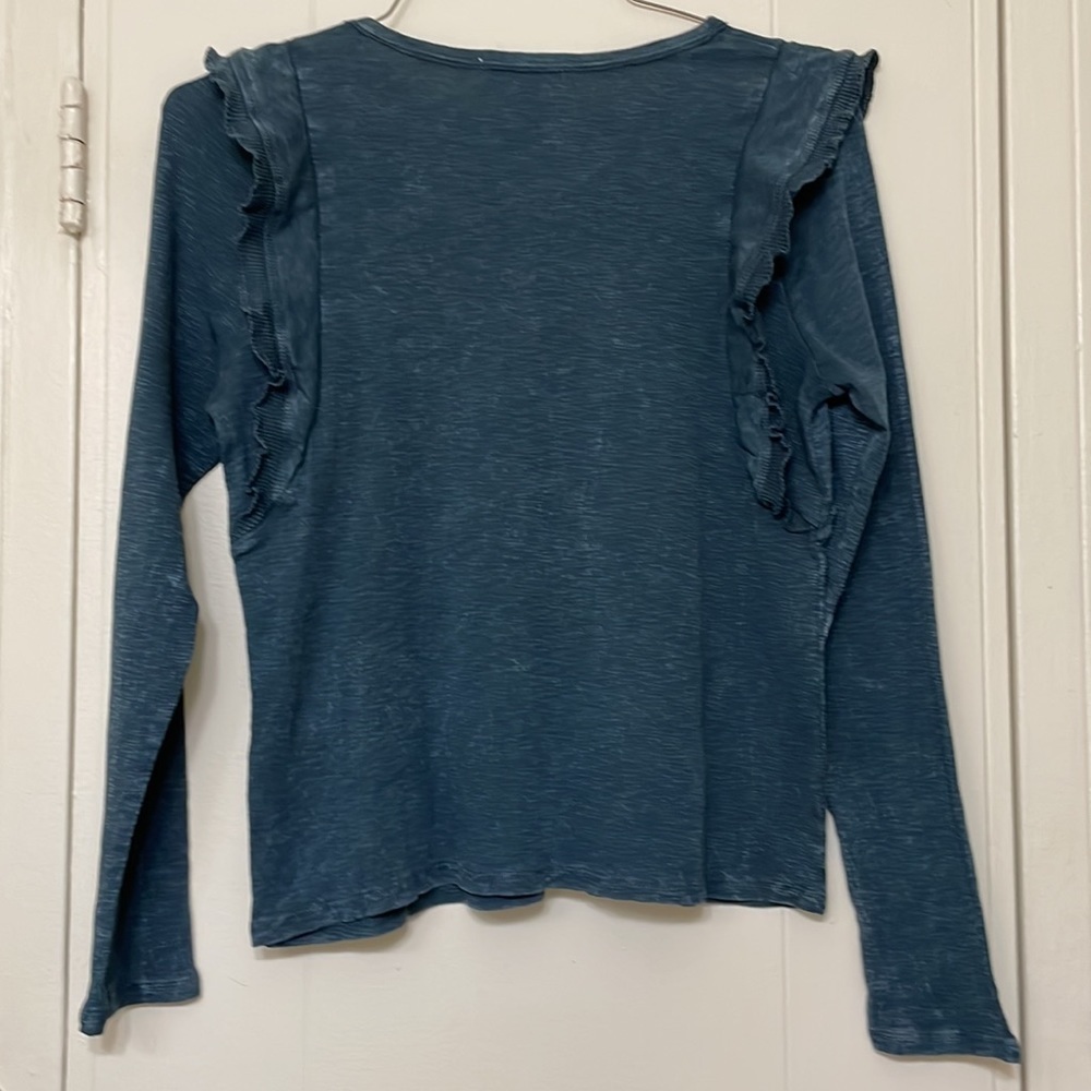 NWT Anthropologie Eri + Ali Priscilla Washed Ruffle-Sleeve Top Teal sz S cotton - Picture 6 of 8
